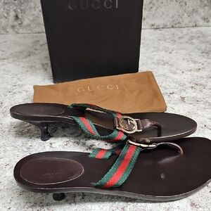 Gucci Brown Sandals with Red and Green Straps